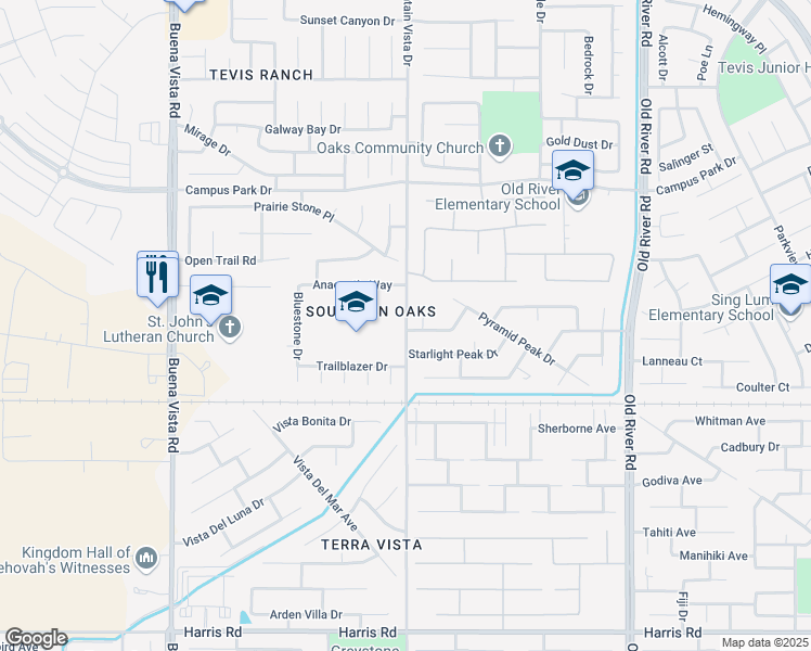 map of restaurants, bars, coffee shops, grocery stores, and more near 4615 Mountain Vista Drive in Bakersfield