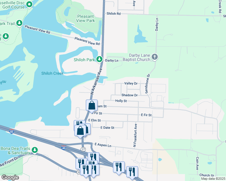 map of restaurants, bars, coffee shops, grocery stores, and more near 3311 North Detroit Avenue in Russellville