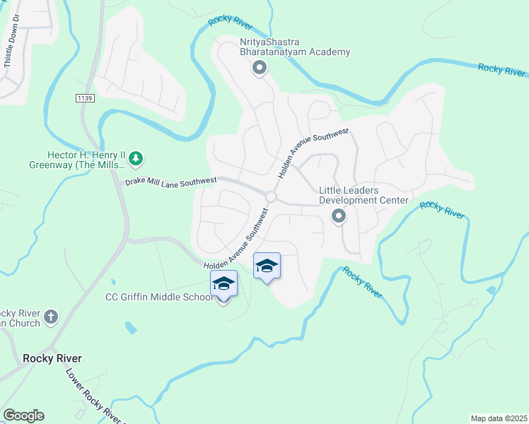 map of restaurants, bars, coffee shops, grocery stores, and more near Holden Avenue Southwest in Concord