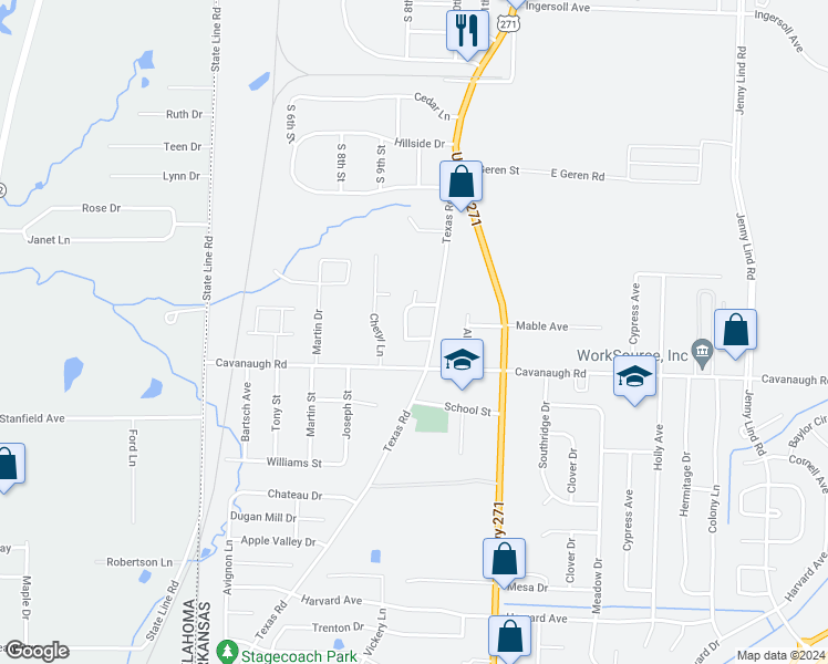 map of restaurants, bars, coffee shops, grocery stores, and more near 7413 Pine Hollow Court in Fort Smith