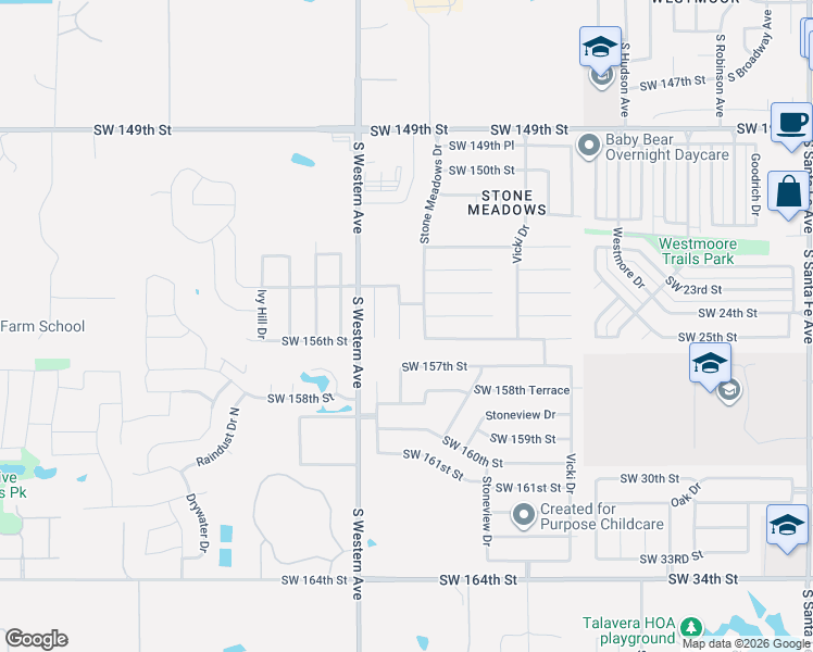 map of restaurants, bars, coffee shops, grocery stores, and more near 15625 Sandstone Terrace in Oklahoma City