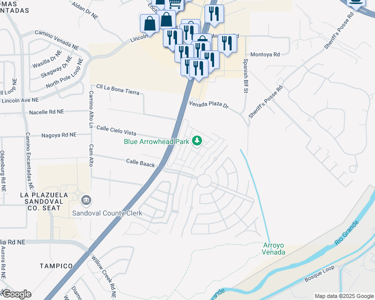 map of restaurants, bars, coffee shops, grocery stores, and more near 821 Bosque Vista Drive in Bernalillo