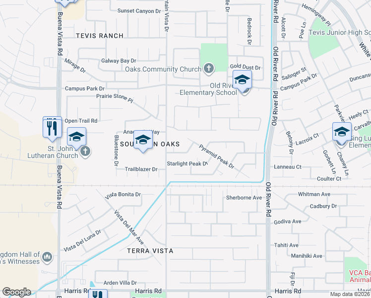 map of restaurants, bars, coffee shops, grocery stores, and more near 4605 Elk Mountain Court in Bakersfield