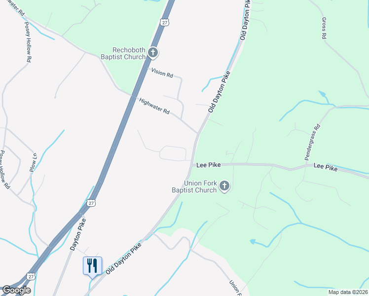 map of restaurants, bars, coffee shops, grocery stores, and more near 12503 Old Dayton Pike in Soddy-Daisy