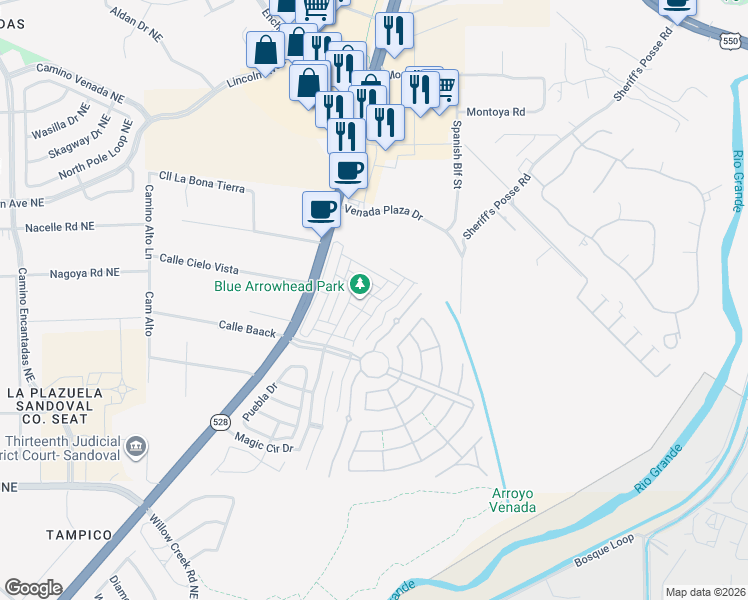 map of restaurants, bars, coffee shops, grocery stores, and more near 800 Vargas Drive in Bernalillo