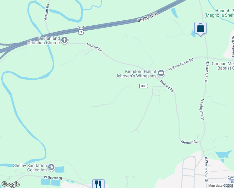 map of restaurants, bars, coffee shops, grocery stores, and more near 371 Magness Rd in Shelby