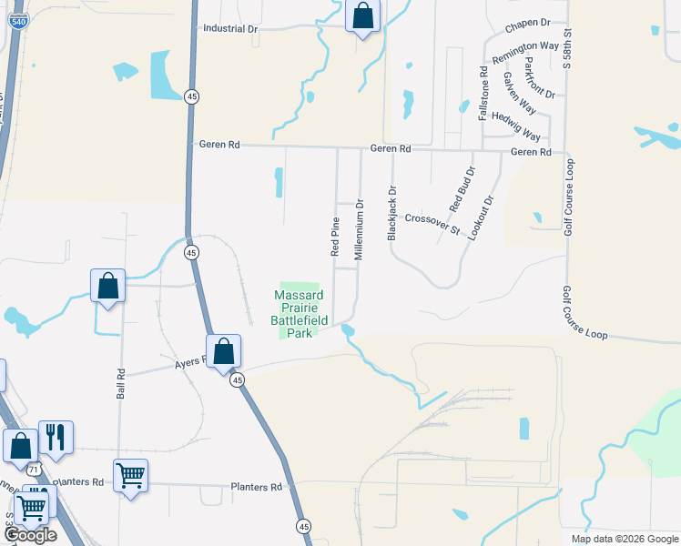 map of restaurants, bars, coffee shops, grocery stores, and more near 7411 Red Pine in Fort Smith