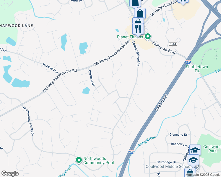 map of restaurants, bars, coffee shops, grocery stores, and more near 9915 Travis Floyd Lane in Charlotte