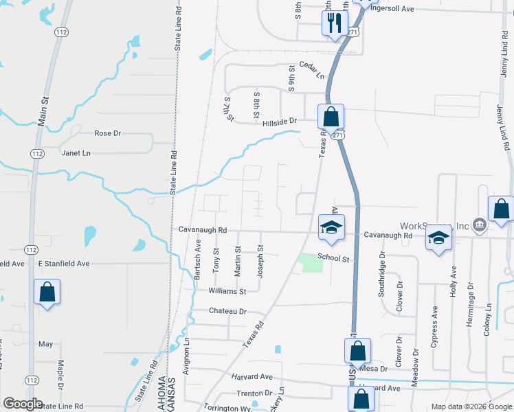 map of restaurants, bars, coffee shops, grocery stores, and more near 7501 Martin Drive in Fort Smith