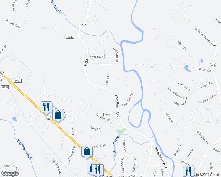 map of restaurants, bars, coffee shops, grocery stores, and more near 804 Woodlawn Avenue in Mount Holly