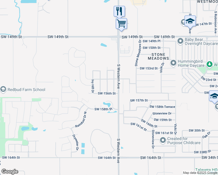 map of restaurants, bars, coffee shops, grocery stores, and more near 15604 Lilly Garden Lane in Oklahoma City
