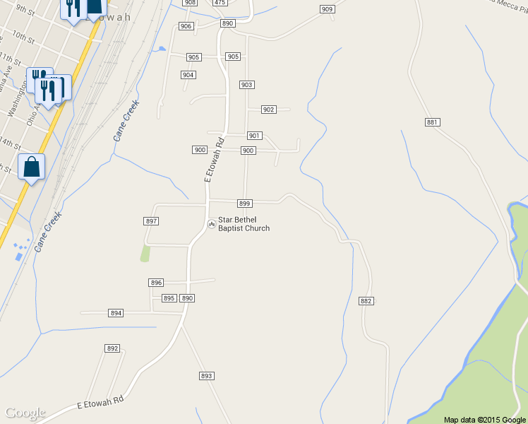 map of restaurants, bars, coffee shops, grocery stores, and more near 138 Weeks Rd in Etowah