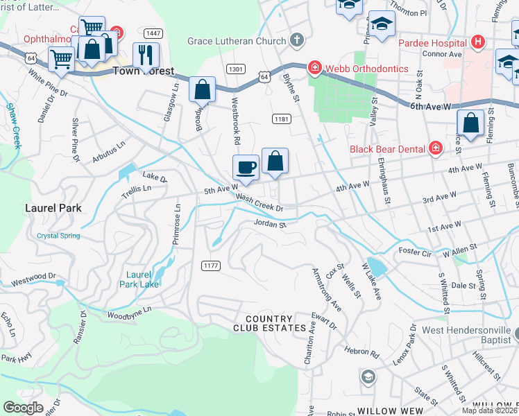 map of restaurants, bars, coffee shops, grocery stores, and more near 138 Washington Creek Drive in Hendersonville