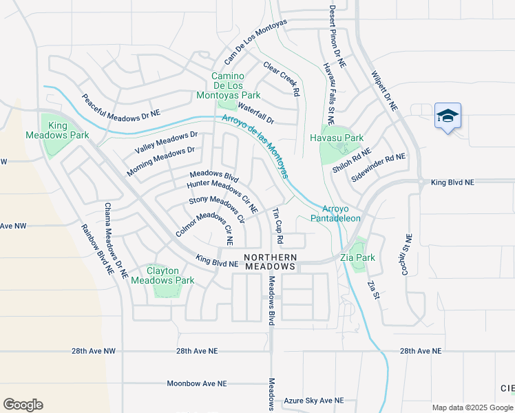 map of restaurants, bars, coffee shops, grocery stores, and more near 3241 Hunter Meadows Circle Northeast in Rio Rancho