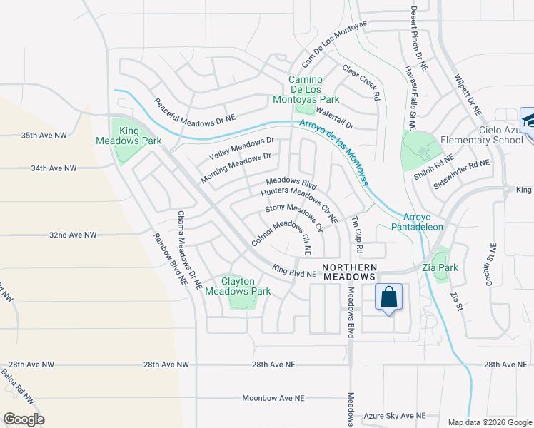 map of restaurants, bars, coffee shops, grocery stores, and more near 3444 Stony Meadows Circle in Rio Rancho