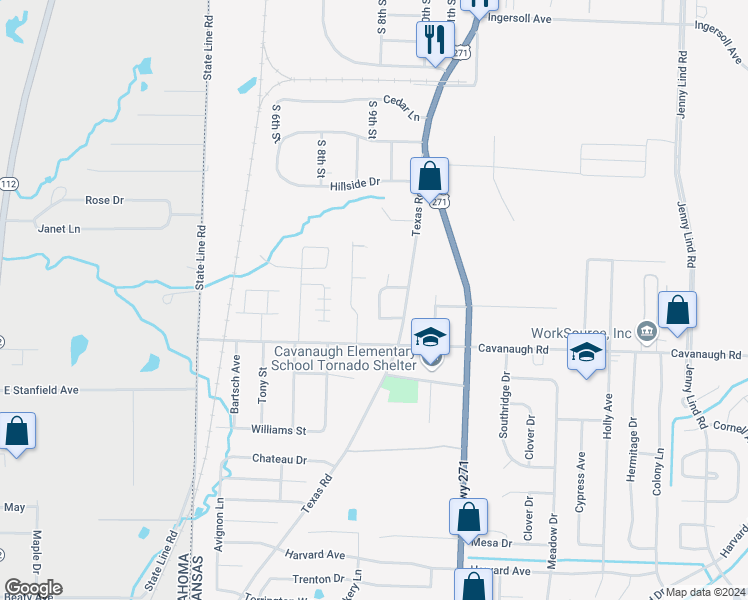 map of restaurants, bars, coffee shops, grocery stores, and more near 7404 Pine Hollow Court in Fort Smith
