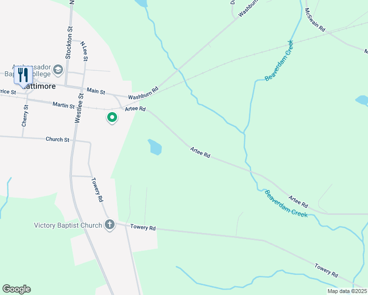 map of restaurants, bars, coffee shops, grocery stores, and more near 3835 Artee Road in Shelby