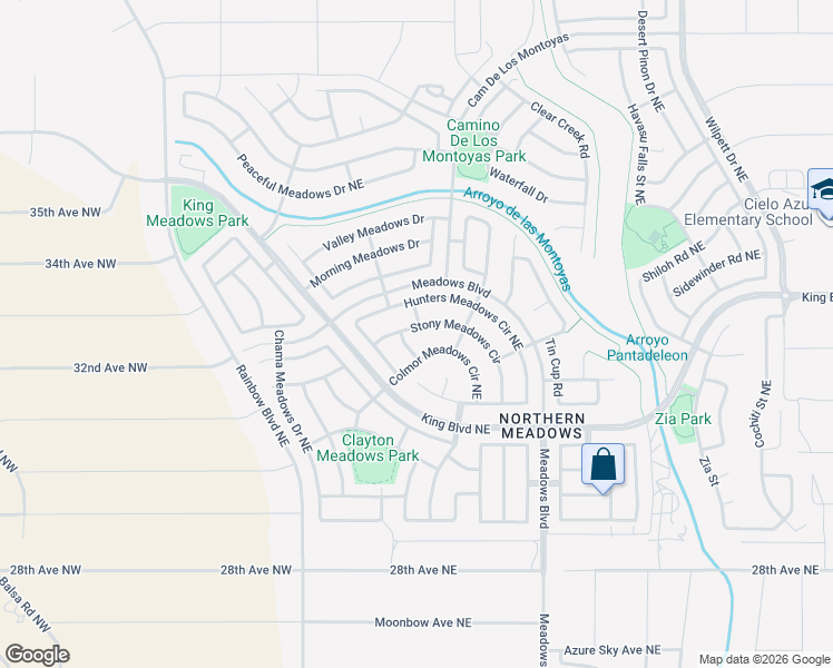 map of restaurants, bars, coffee shops, grocery stores, and more near 3440 Stony Meadows Circle in Rio Rancho