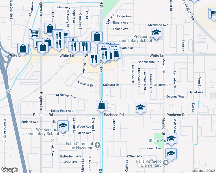 map of restaurants, bars, coffee shops, grocery stores, and more near 4421 Balboa Drive in Bakersfield