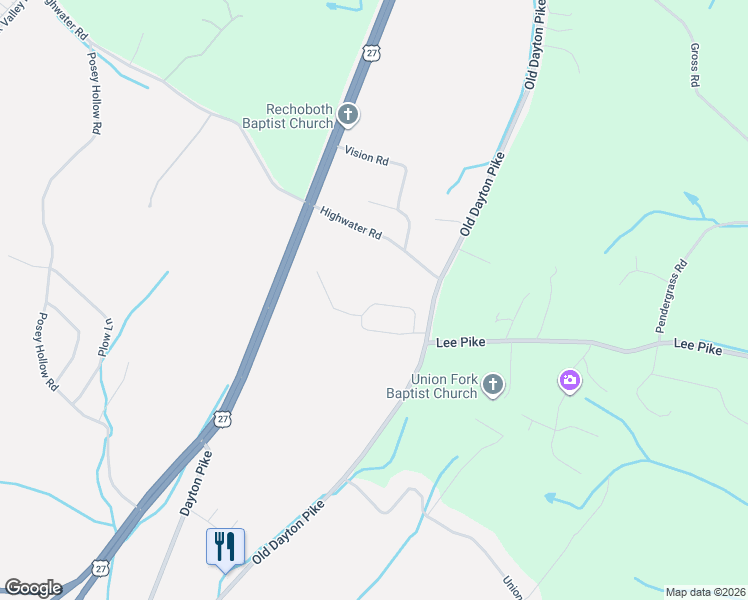 map of restaurants, bars, coffee shops, grocery stores, and more near 12503 Old Dayton Pike in Soddy-Daisy