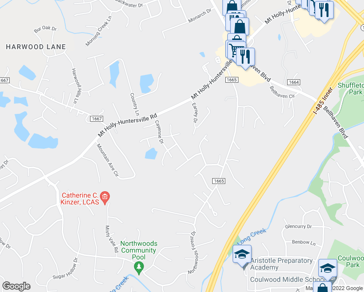 map of restaurants, bars, coffee shops, grocery stores, and more near 3115 Lemongrass Lane in Charlotte