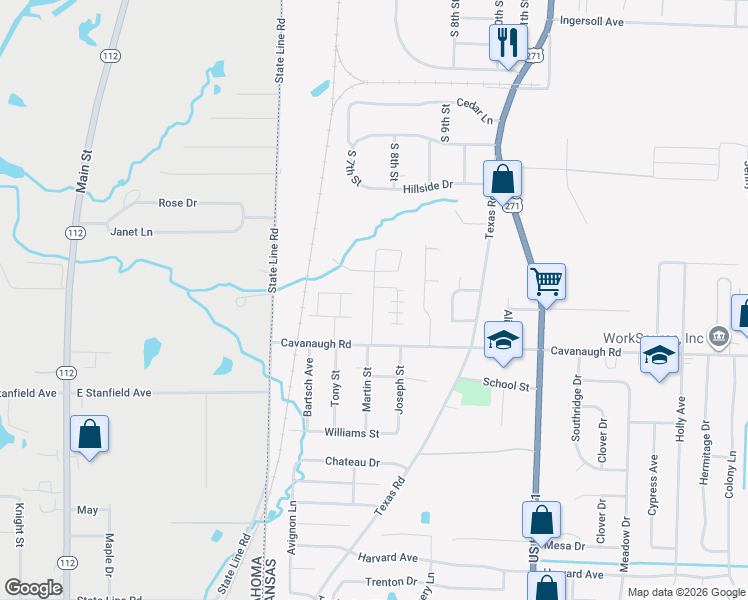 map of restaurants, bars, coffee shops, grocery stores, and more near 100 Martin Circle in Fort Smith