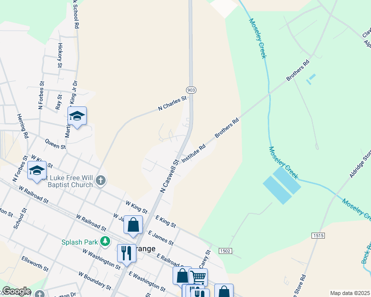 map of restaurants, bars, coffee shops, grocery stores, and more near 612 North Caswell Street in La Grange