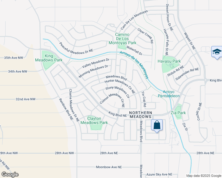 map of restaurants, bars, coffee shops, grocery stores, and more near 3422 Stony Meadows Circle in Rio Rancho