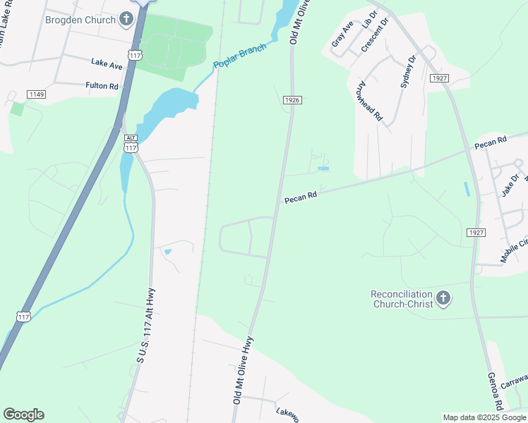 map of restaurants, bars, coffee shops, grocery stores, and more near 102 Southern Plaza Drive in Wayne County