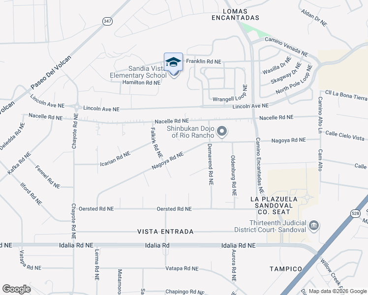 map of restaurants, bars, coffee shops, grocery stores, and more near 3404 Finnegan Court Northeast in Rio Rancho