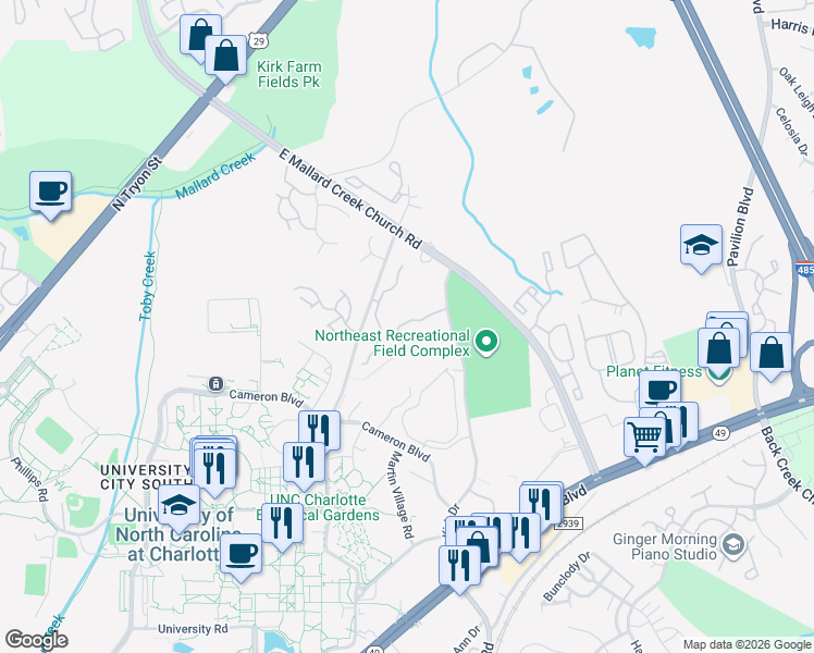 map of restaurants, bars, coffee shops, grocery stores, and more near in Charlotte