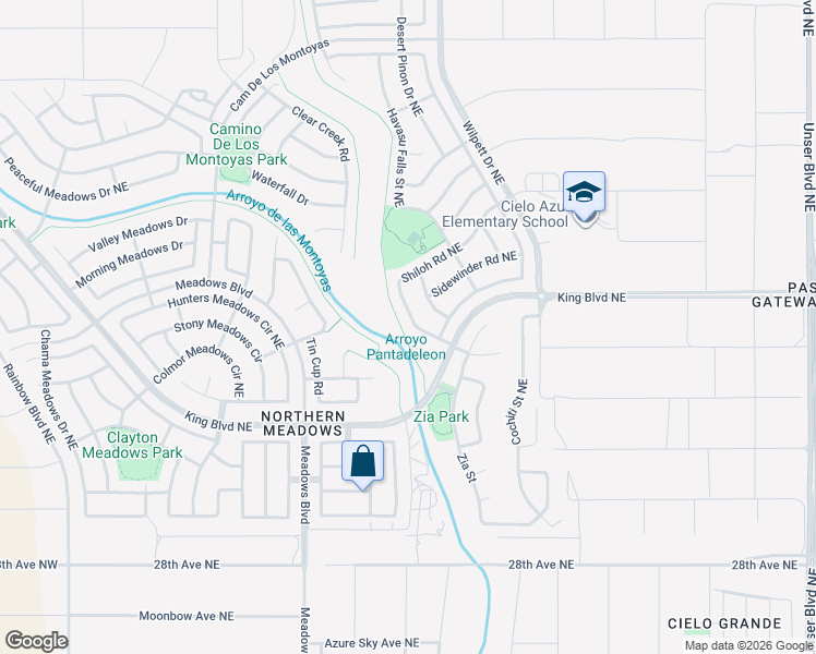 map of restaurants, bars, coffee shops, grocery stores, and more near 3409 Shiloh Road Northeast in Rio Rancho