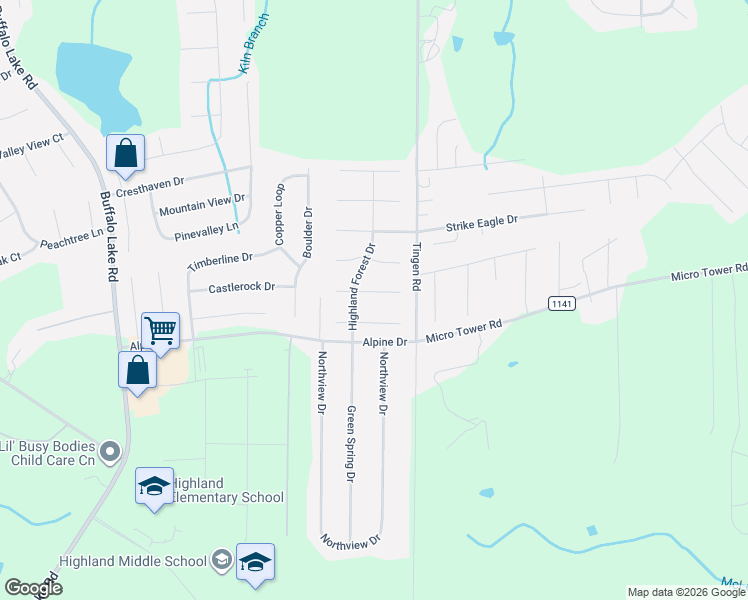 map of restaurants, bars, coffee shops, grocery stores, and more near 45 Dover Court East in Sanford