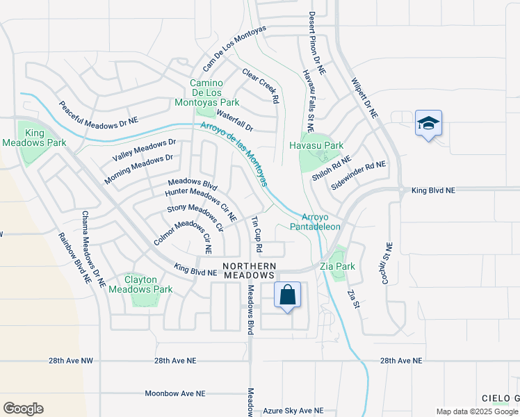 map of restaurants, bars, coffee shops, grocery stores, and more near 3327 Flat Iron Road Northeast in Rio Rancho