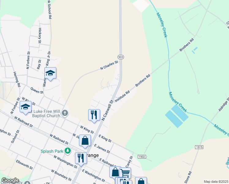 map of restaurants, bars, coffee shops, grocery stores, and more near 612 North Caswell Street in La Grange