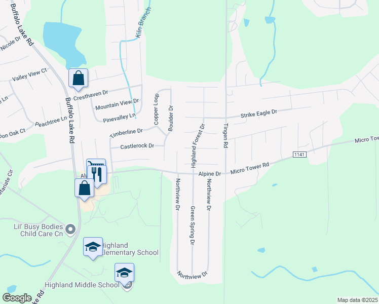 map of restaurants, bars, coffee shops, grocery stores, and more near 11 Dover Court West in Sanford