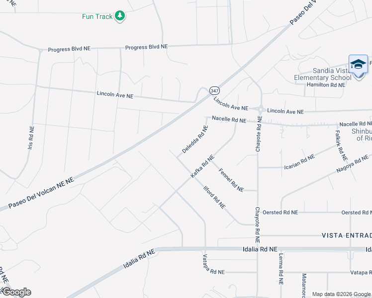 map of restaurants, bars, coffee shops, grocery stores, and more near 3413 Deledda Road Northeast in Rio Rancho