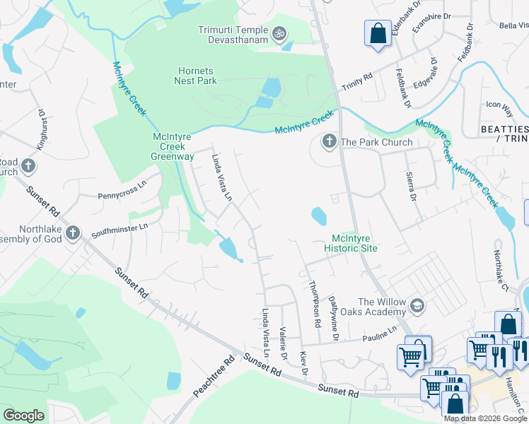 map of restaurants, bars, coffee shops, grocery stores, and more near 6006 Patric Alan Court in Charlotte