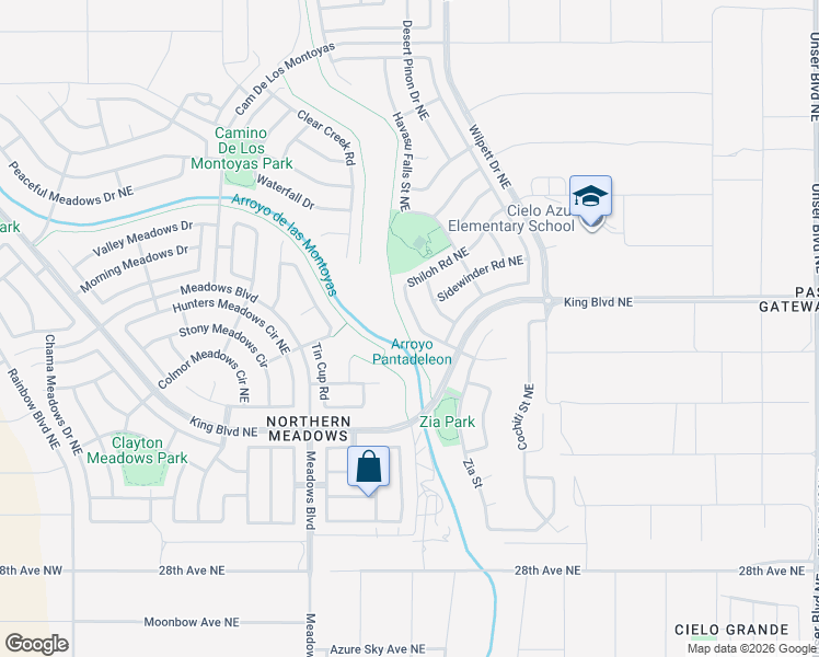 map of restaurants, bars, coffee shops, grocery stores, and more near 3409 Shiloh Road Northeast in Rio Rancho
