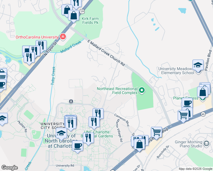 map of restaurants, bars, coffee shops, grocery stores, and more near 609 Lex Drive in Charlotte