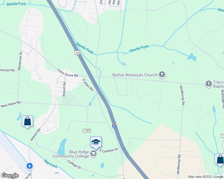 map of restaurants, bars, coffee shops, grocery stores, and more near 19 Justus Acres Ln in Flat Rock