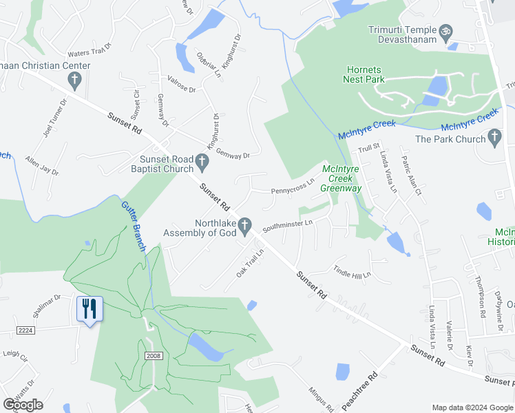 map of restaurants, bars, coffee shops, grocery stores, and more near 5703 Cardington Court in Charlotte
