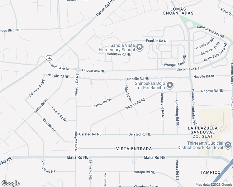 map of restaurants, bars, coffee shops, grocery stores, and more near 6617 Icarian Road Northeast in Rio Rancho