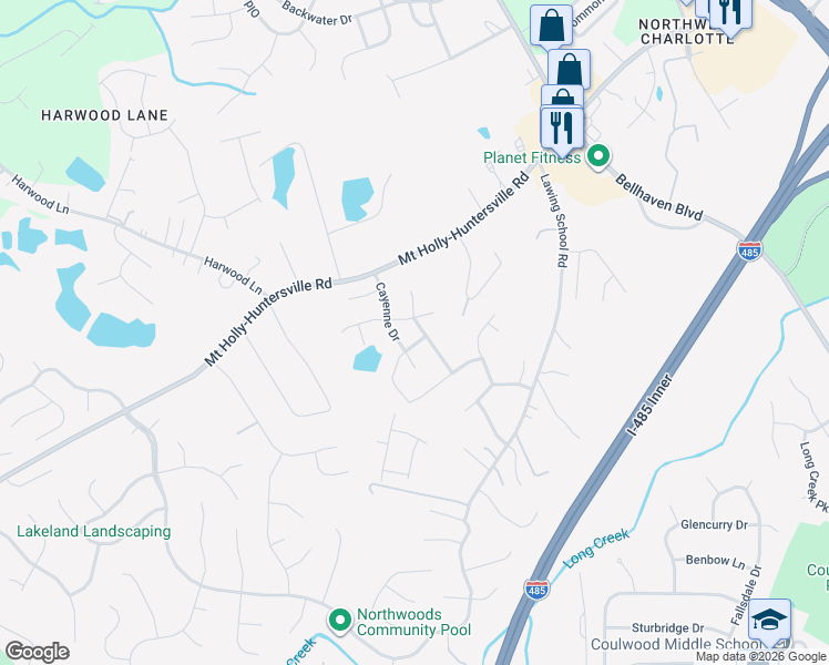 map of restaurants, bars, coffee shops, grocery stores, and more near 3115 Lemongrass Lane in Charlotte