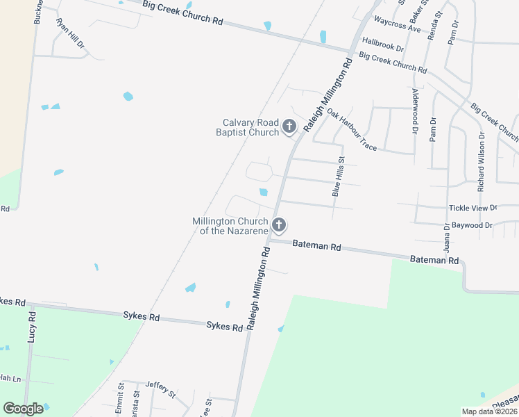 map of restaurants, bars, coffee shops, grocery stores, and more near 6851 Raleigh Millington Road in Millington