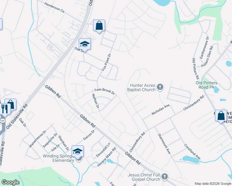 map of restaurants, bars, coffee shops, grocery stores, and more near 5708 Twin Brook Drive in Charlotte