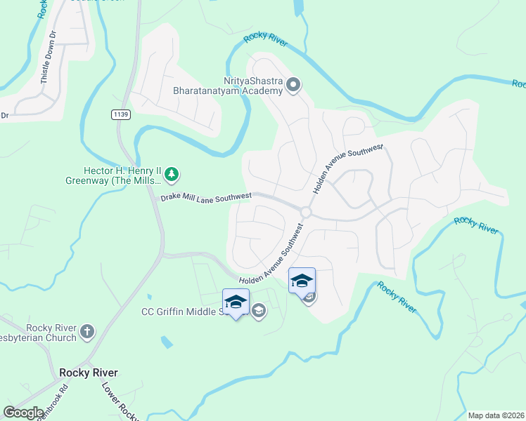 map of restaurants, bars, coffee shops, grocery stores, and more near 1875 Scarbrough Circle Southwest in Concord