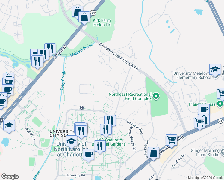 map of restaurants, bars, coffee shops, grocery stores, and more near in Charlotte