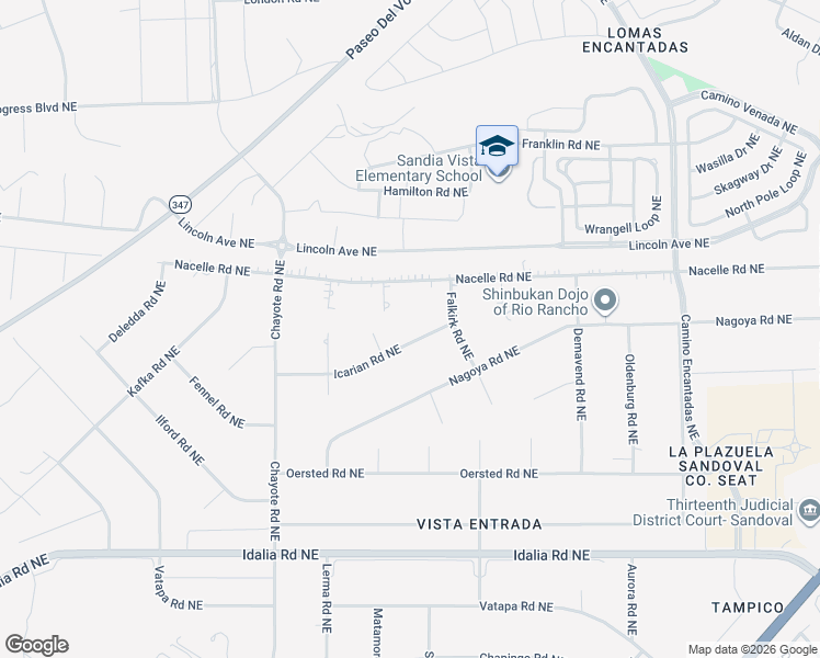 map of restaurants, bars, coffee shops, grocery stores, and more near 6617 Icarian Road Northeast in Rio Rancho