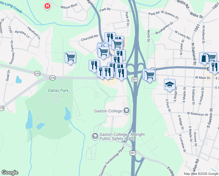 map of restaurants, bars, coffee shops, grocery stores, and more near 201 College View Drive in Dallas